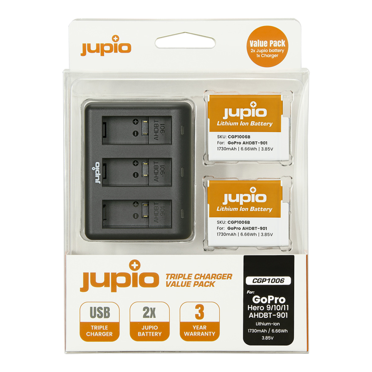 Jupio triple charger set for Gopro Her..